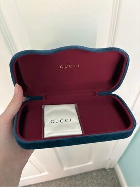 Gucci Teal Velvet Eyewear Case with Burgundy Lining
